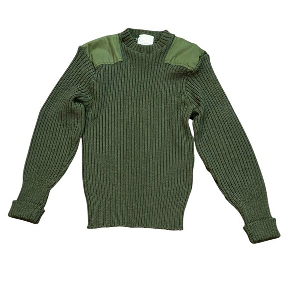 Brigade Quartermasters The Woolly Pully Sweater 40 Ribbed Patches Military Olive - Picture 1 of 7